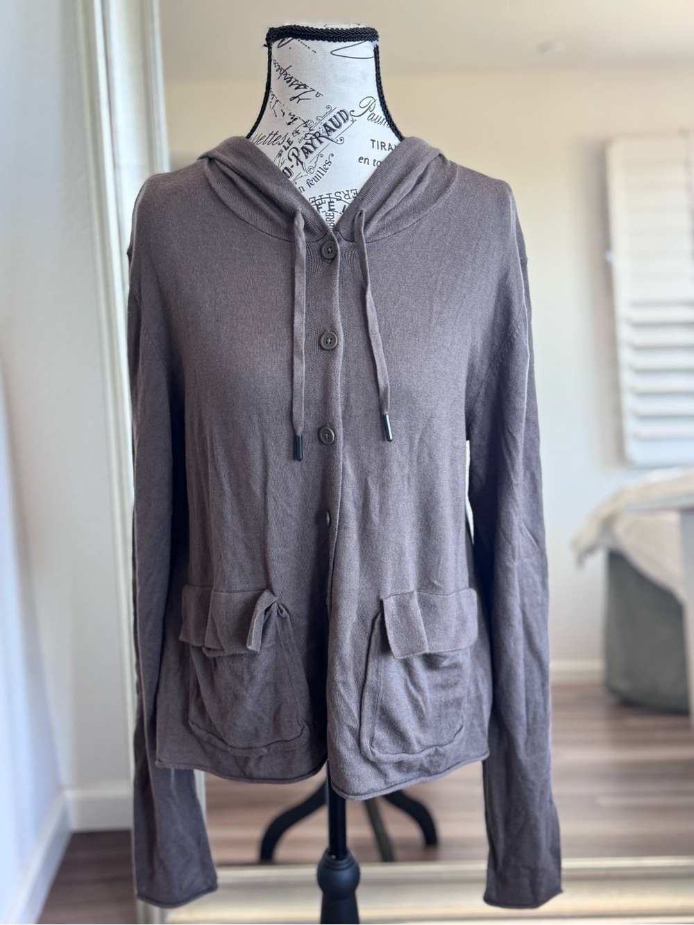 studio rundholz button down modal button down drawstring hood sweater top size M